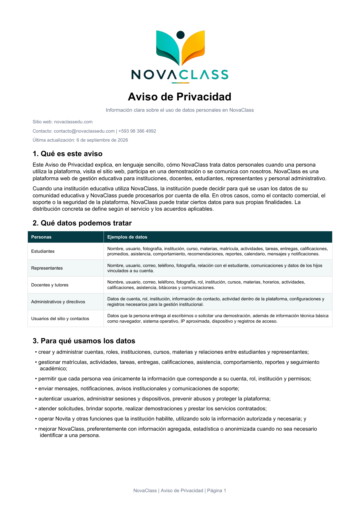 Página 1 de 2 de Aviso de Privacidad