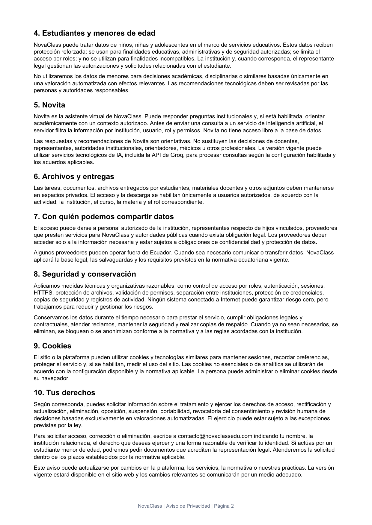 Página 2 de 2 de Aviso de Privacidad