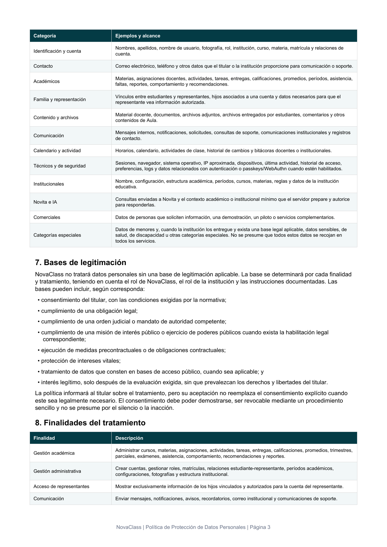 Página 3 de 8 de Política de Protección de Datos Personales