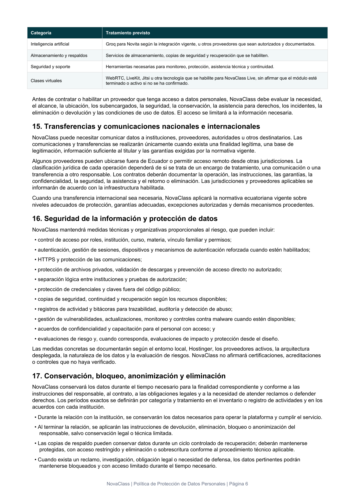 Página 6 de 8 de Política de Protección de Datos Personales