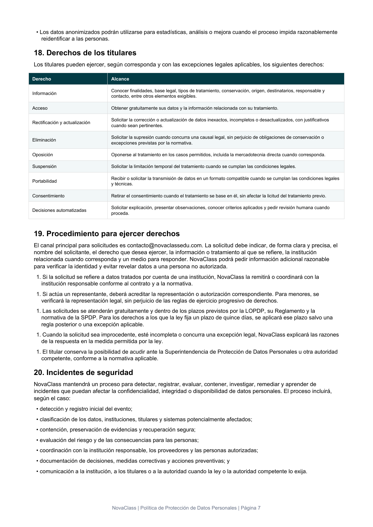 Página 7 de 8 de Política de Protección de Datos Personales
