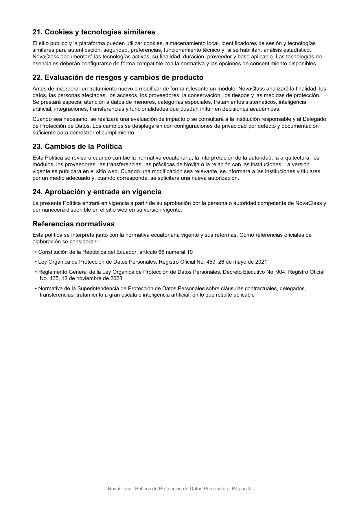 Página 8 de 8 de Política de Protección de Datos Personales